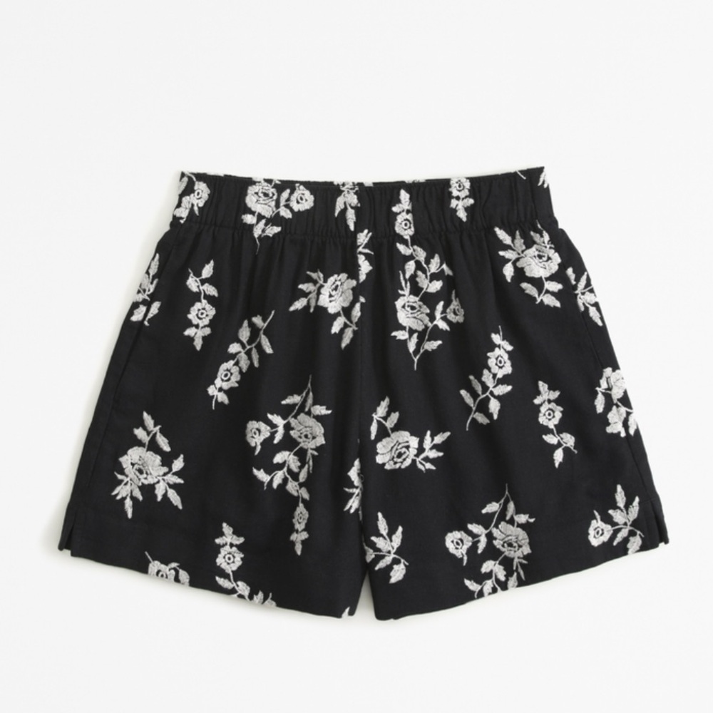 Abercrombie Linen-Blend Embroidered Pull-On Short